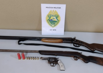 Homem e preso por posse ilegal de armas de fogo, no município de Pinhão