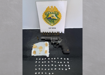 Polícia militar prende homem com posse ilegal de arma e por suspeita de tráfico de drogas no bairro Industrial em Guarapuava