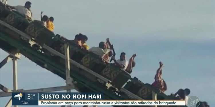 Trava de montanha-russa se solta com brinquedo em movimento no Hopi Hari