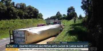 Seguranças trocam tiros com suspeitos de saquear carga de carne suína após acidente; quatro pessoas foram presas, diz PRF