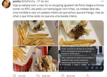 Barata no lanche: cliente diz ter mordido inseto em rede de fast-food em Porto Alegre; ‘fiquei sem reação’