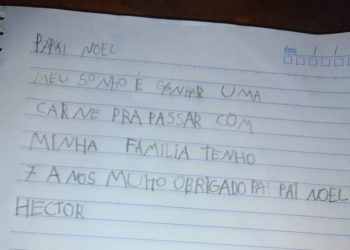 ‘Meu sonho é ganhar uma carne para passar com a minha família’, escreve menino do RS em carta ao Papai Noel