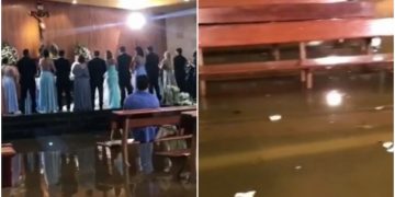 Noivos se casam em igreja alagada após temporal em MG; VÍDEO