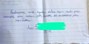 Aluno implora por comida em bilhete e gera campanha de alimentos