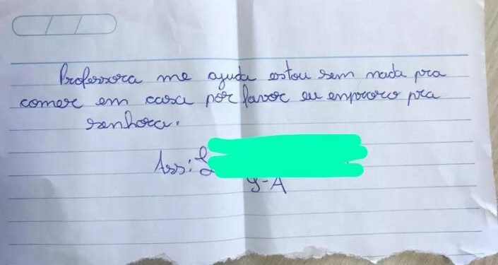 Aluno implora por comida em bilhete e gera campanha de alimentos