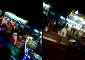 PAPAI NOEL É RECEBIDO A PEDRADAS E TEM CAIXA DE BALAS ROUBADA NO INTERIOR DO PR