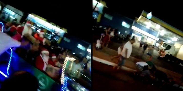 PAPAI NOEL É RECEBIDO A PEDRADAS E TEM CAIXA DE BALAS ROUBADA NO INTERIOR DO PR