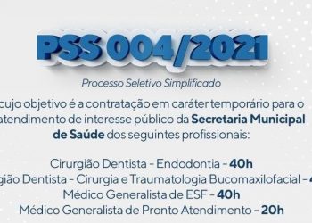 PREFEITURA ABRE PSS COM VAGAS PARA DENTISTAS E MÉDICOS
