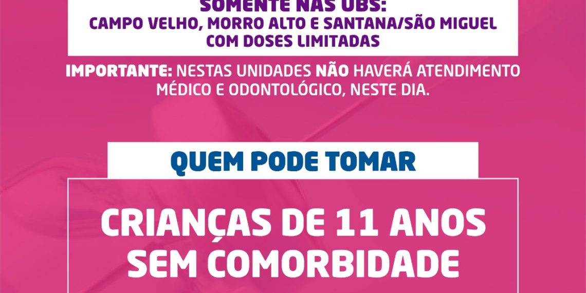 Guarapuava inicia vacinação de crianças com 11 anos de idade nesta quarta-feira (19)