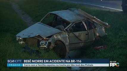 Bebê de dois meses morre, e duas crianças são levadas ao hospital após carro capotar na BR-116