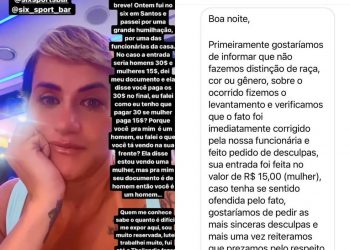 Mulher transexual é informada que deveria pagar valor ‘para homens’ na entrada de bar no litoral de SP