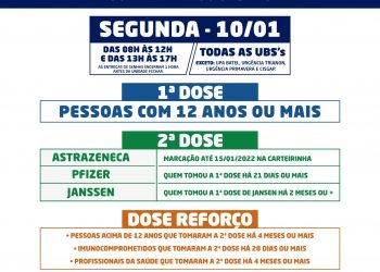 UBS’S PASSAM A APLICAR A VACINA CONTRA COVID-19 DE SEGUNDA A SEXTA-FEIRA