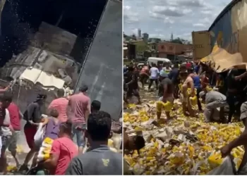 Moradores saqueiam carga de cerveja após manobra para evitar acidente
