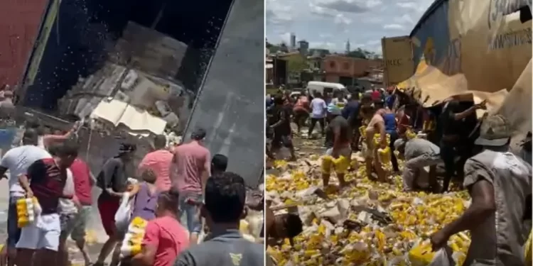 Moradores saqueiam carga de cerveja após manobra para evitar acidente